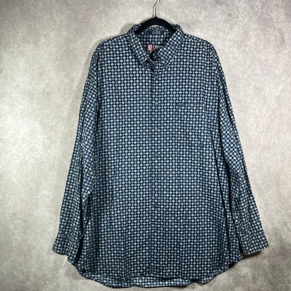 Vintage Chaps Ralph Lauren Shirt Mens 2XLT Blue Geometric Button Up Long Sleeves - Picture 1 of 8